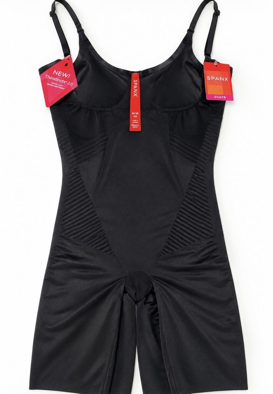 SPANX Thinstincts 2.0 Open Bust Mid-Thigh Bodysuit Black M Shapewear 10235R